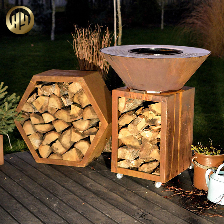Combination Party Barbecue Warming Fire Pit Wood Storage Metal Heater